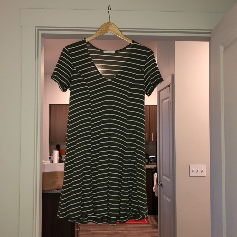 Lush green and white striped t shirt dress
